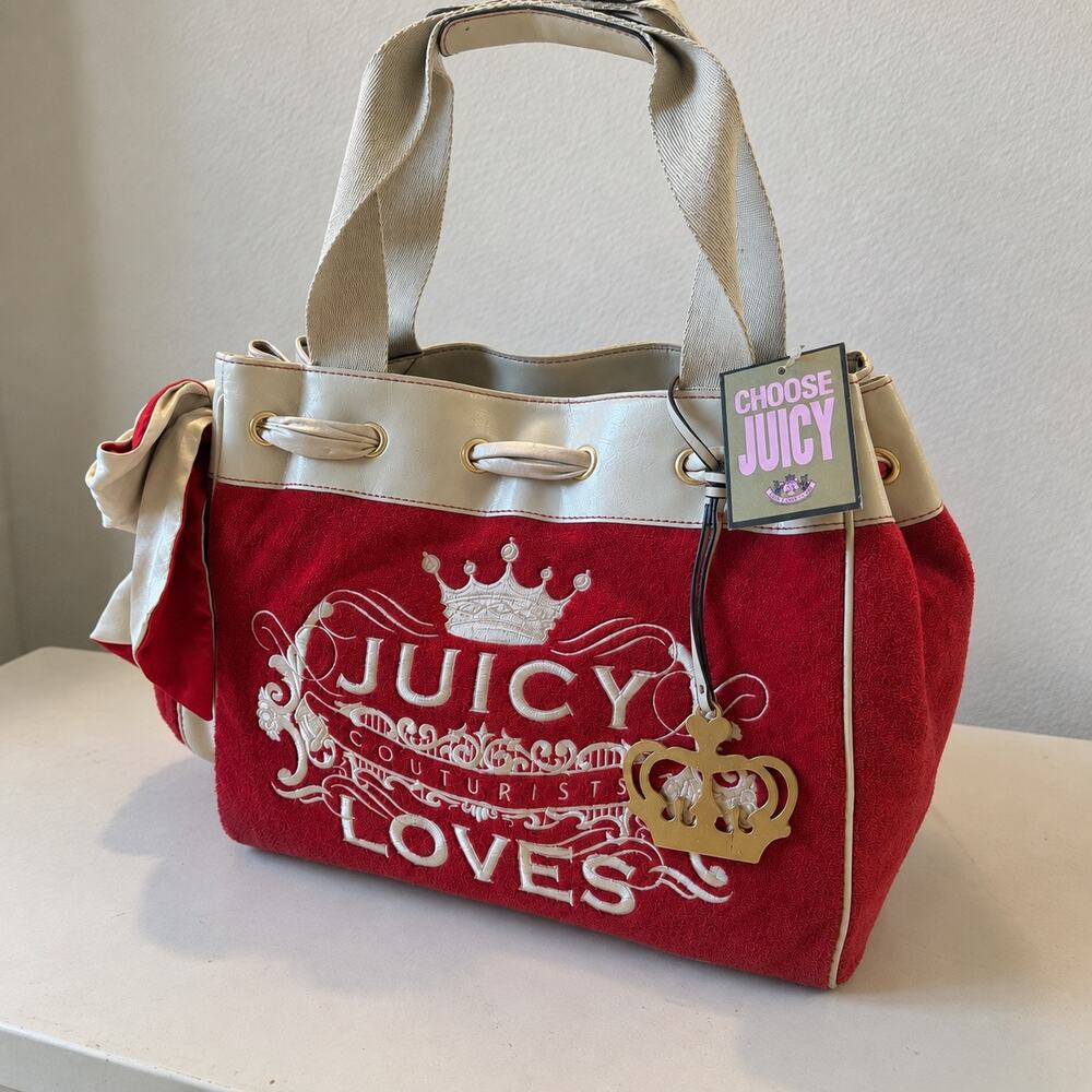 Rare Vintage Y2K Juicy Couture Red Velour Large Tote Bag NWT